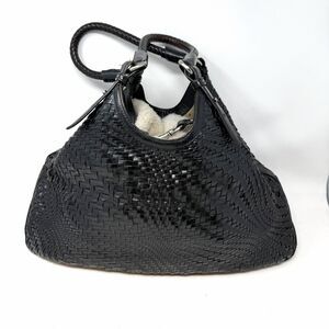 Cole Haan Genevieve Hand Bag Woven Leather Weave Triangle Tote Purse